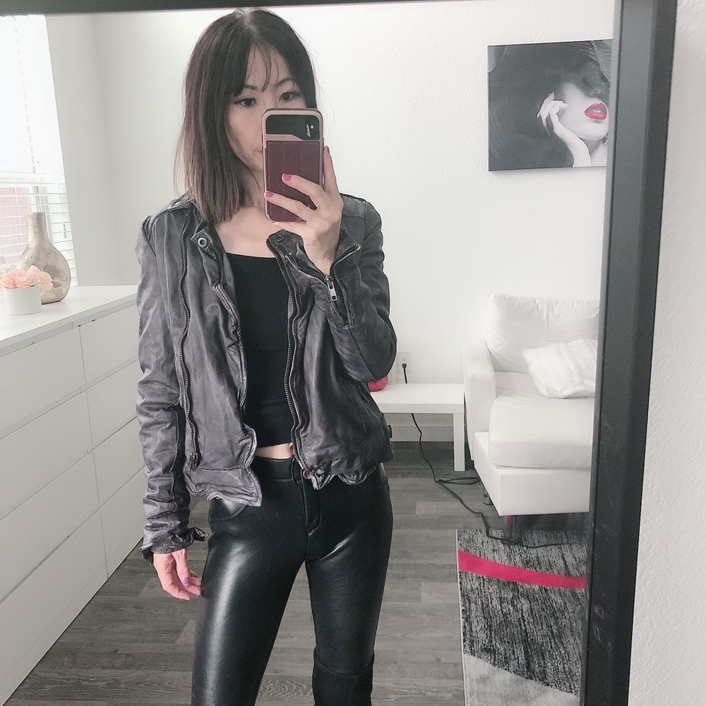 Grey distressed leather jacket